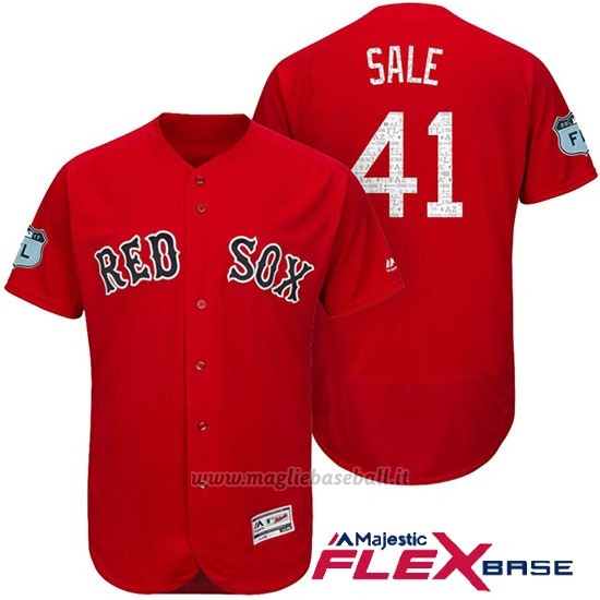 Maglia Baseball Uomo Boston Red Sox 41 Chris Sale Rosso 2017 Allenamento Primaverile Flex Base Giocatore